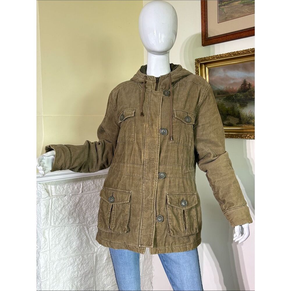 Roots Corduroy Hooded Military Green Zip Up Jacket - Picture 2 of 13